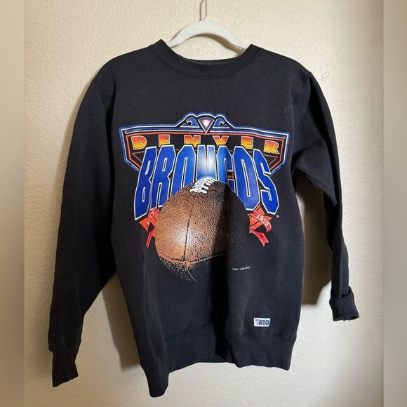 Vintage 1994 Denver Broncos 3D Football Graphic Crewneck Sweater Sz Medium Black - Picture 1 of 5